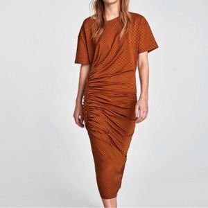 Zara Striped Rutched Maxi Dress